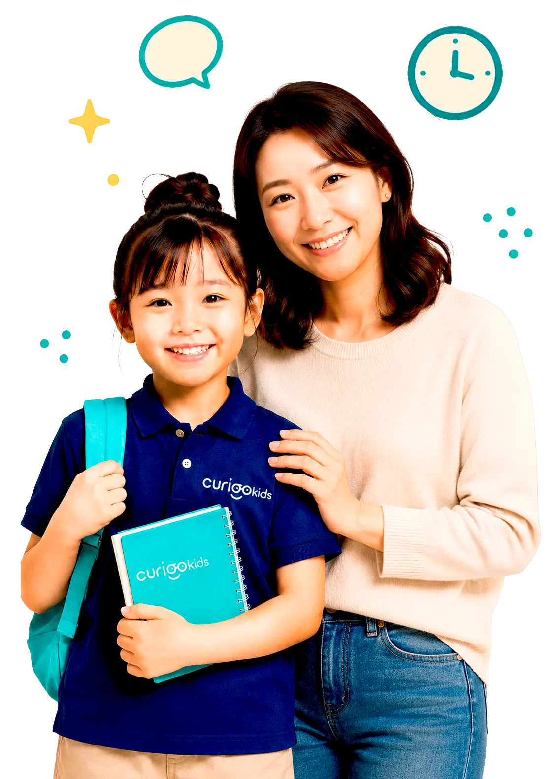 英語・学童保育を無料体験する笑顔の親子